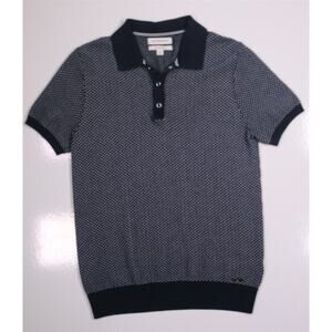 Autograph by Marks & Spencer Navy Blue Knit Woven Jumper Polo Shirt Slim Small
